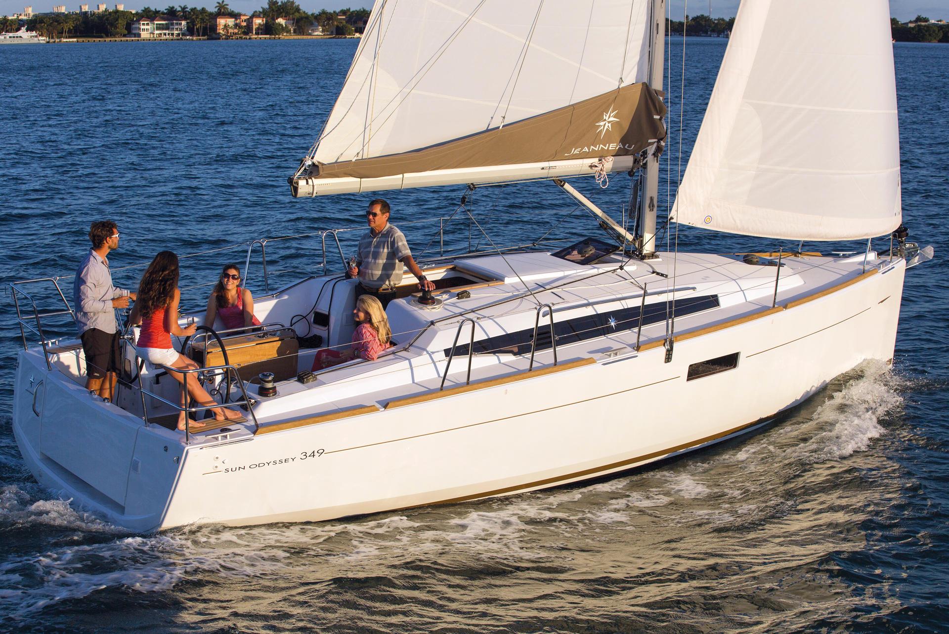 Novara, Jeanneau Sun Odyssey 349, sailing with guests in the cockpit
