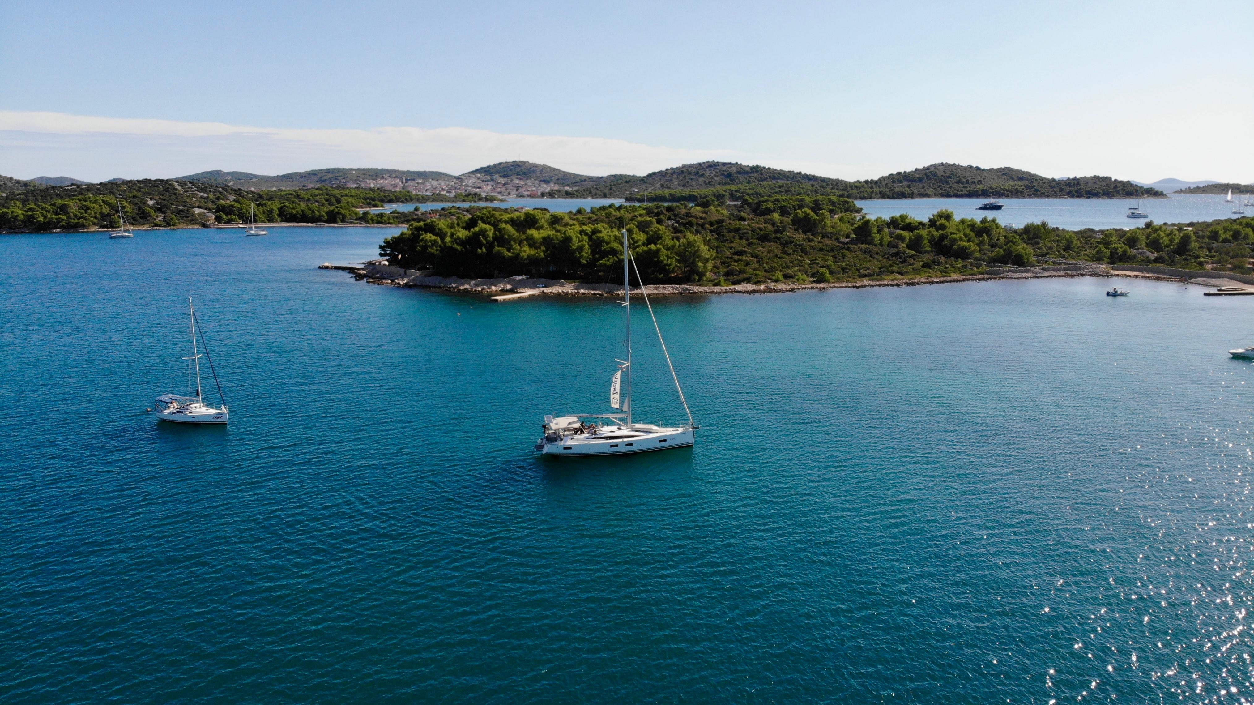 Two yachts at anchor in the Kornati